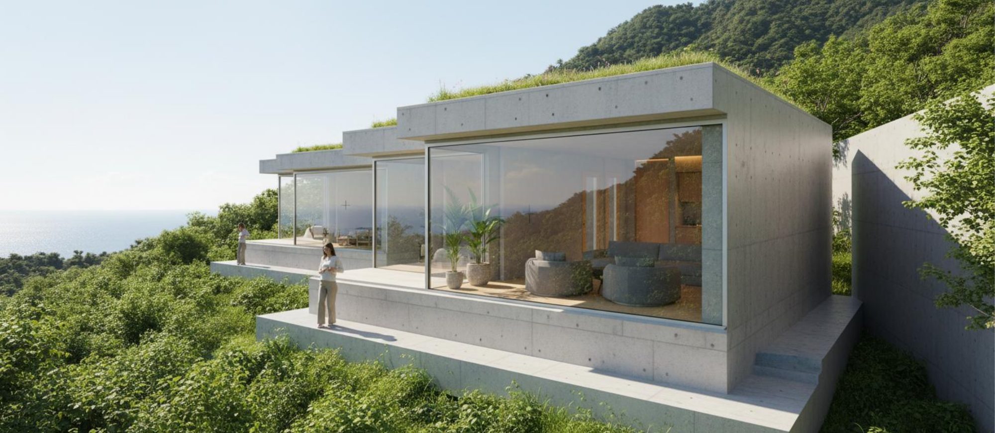 Magnolia Cube, concrete pavilions facing the sea